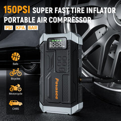 Povasee A6 air compressor in use inflating a tire with fast airflow