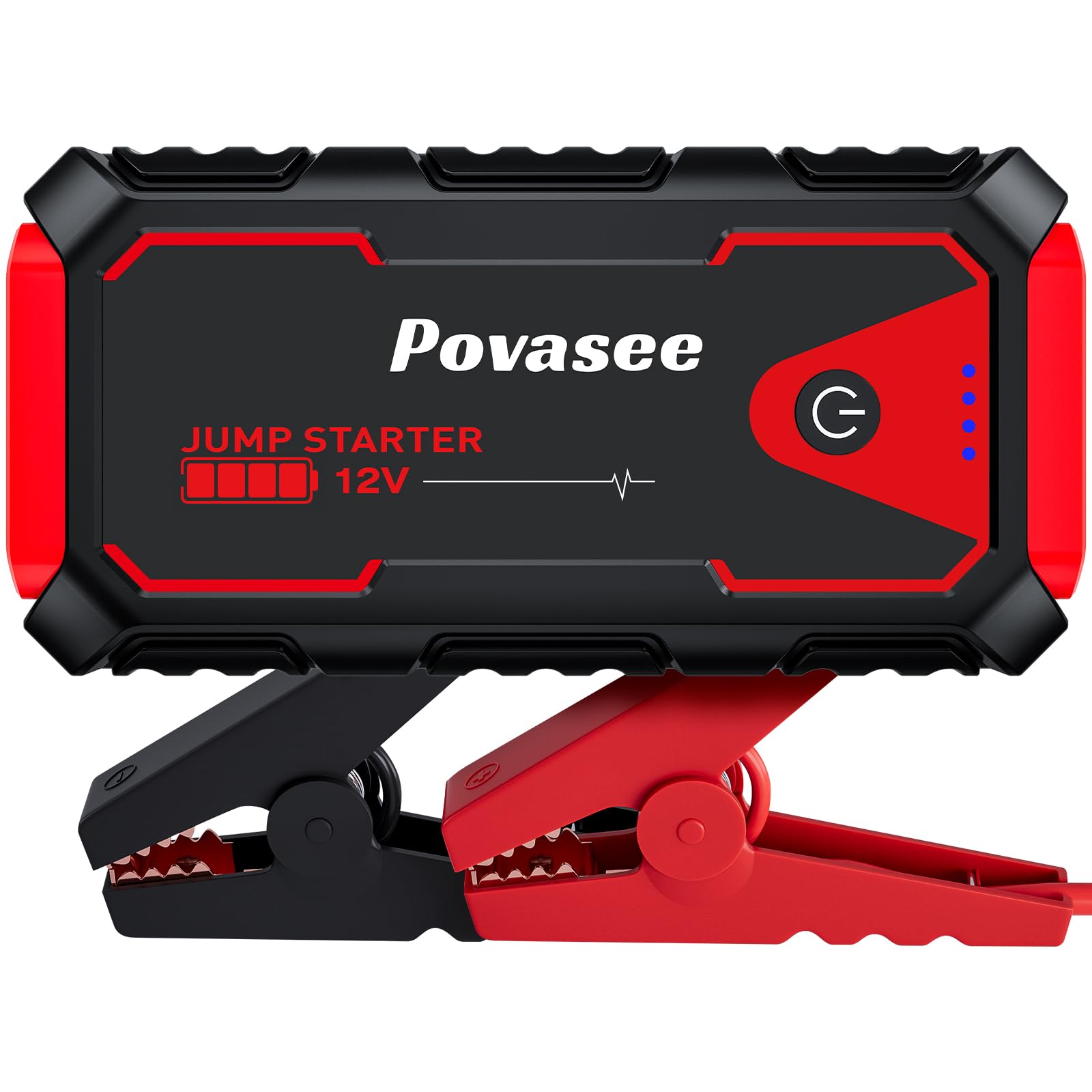 Povasee Jump Starter A30 front view shows compact design for easy car readiness
