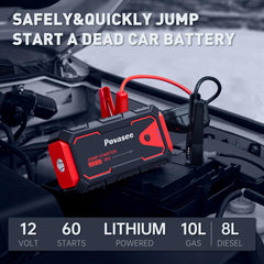 Povasee Jump Starter A30 in use demonstrates fast engine start in an emergency