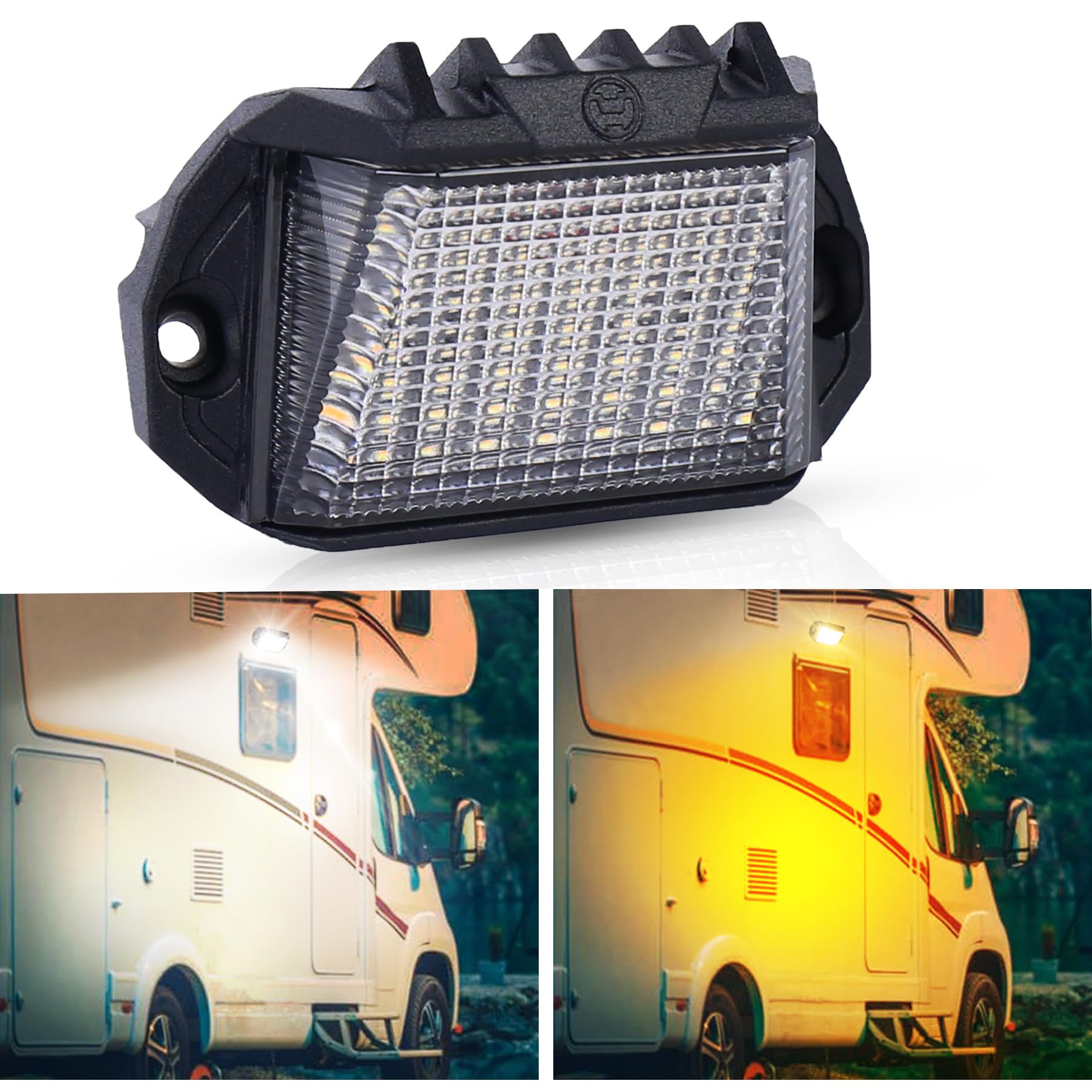 POVTOR RV Exterior LED Light front view with 39 LEDs for bright nighttime illumination