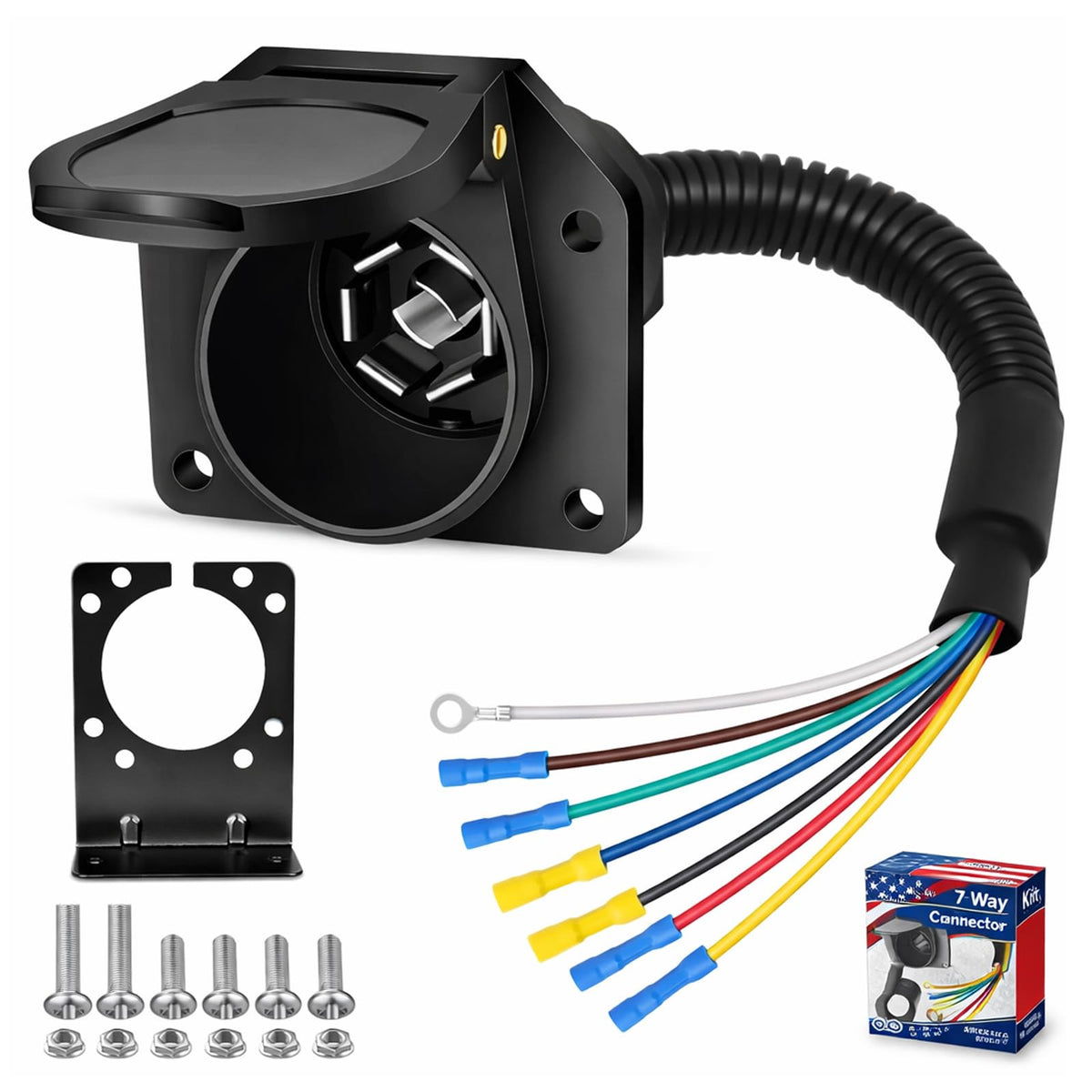Poweka 7-way trailer connector socket ready for vehicle wiring, versatile towing