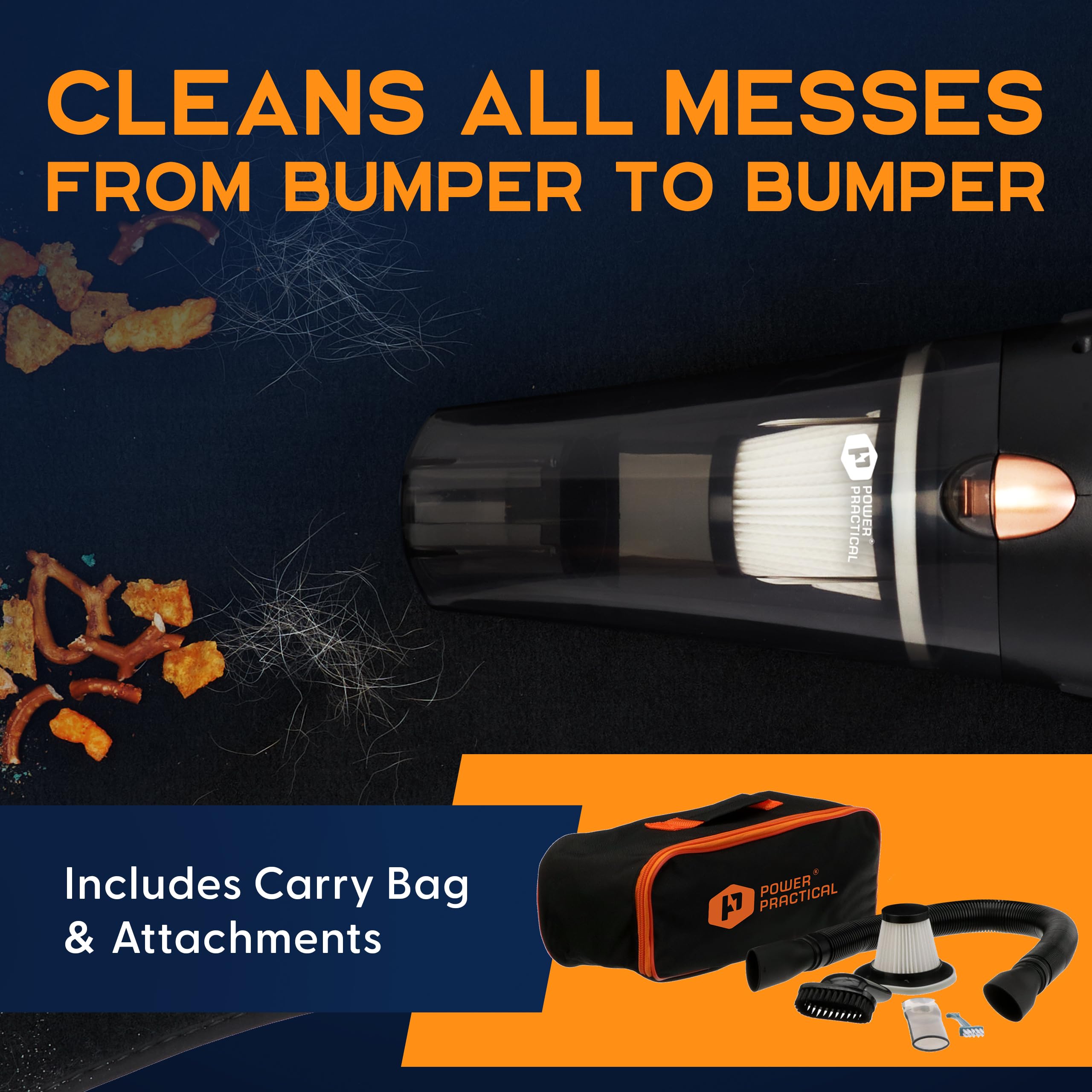 Power Practical THISWORX in use on a seat demonstrates strong suction for debris