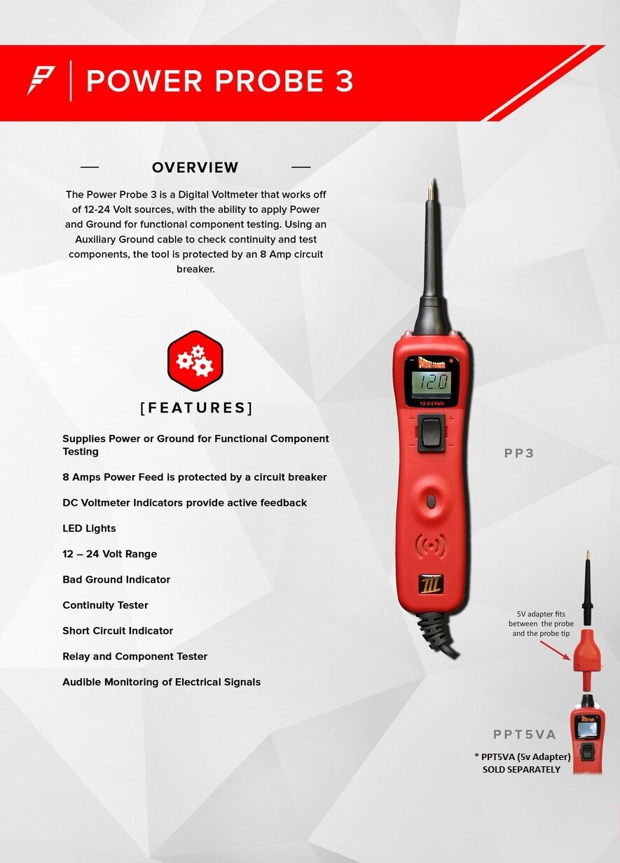 Power Probe III Red with digital voltmeter for quick AC/DC checks in vehicles