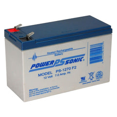 Power Sonic PS-1270 battery top view shows AGM sealed design for maintenance-free operation.