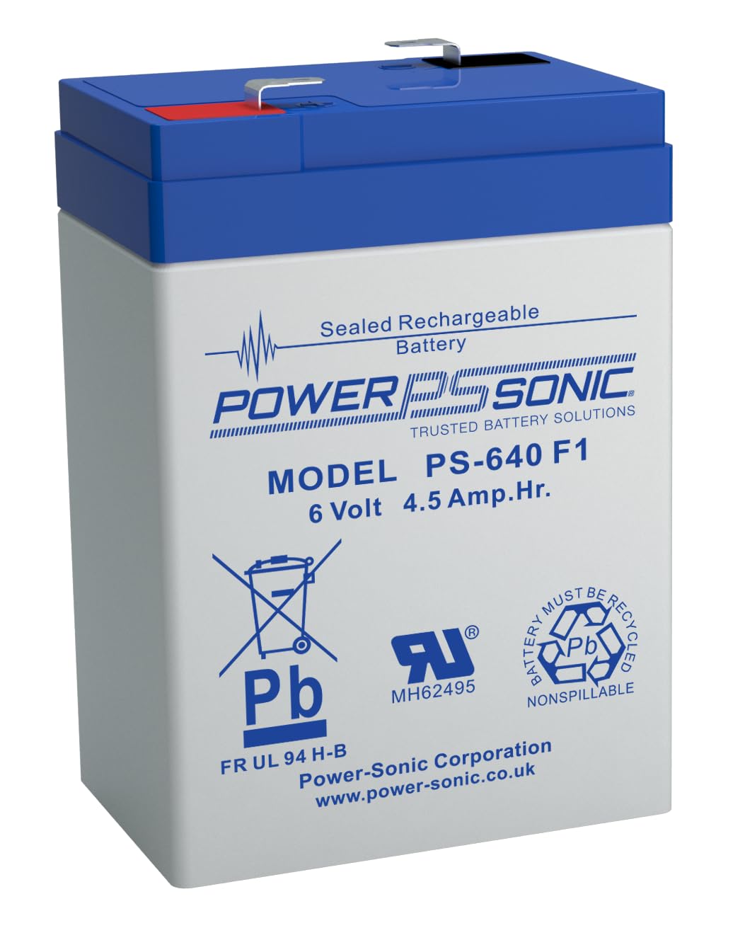 Power Sonic PS-640 top view highlights compact, maintenance-free 6V battery for small electronics.