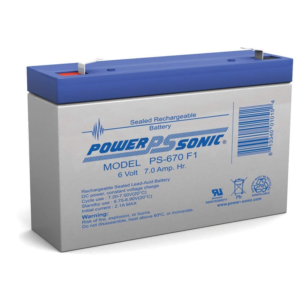 Power Sonic PS-670 6V 7.0Ah front view for compact, maintenance-free power.