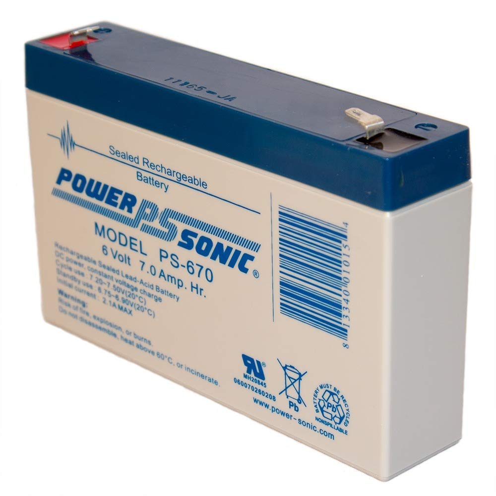 Power Sonic PS-670 6V 7.0Ah side view highlighting rugged casing and vibration resistance.