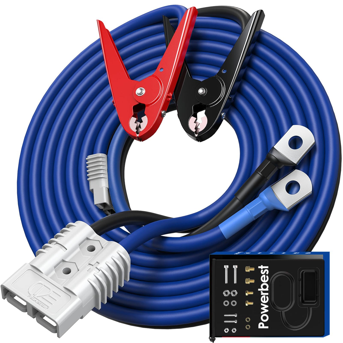 POWERBEST 1 gauge jumper cables provide 30 ft reach for easy vehicle jumps.