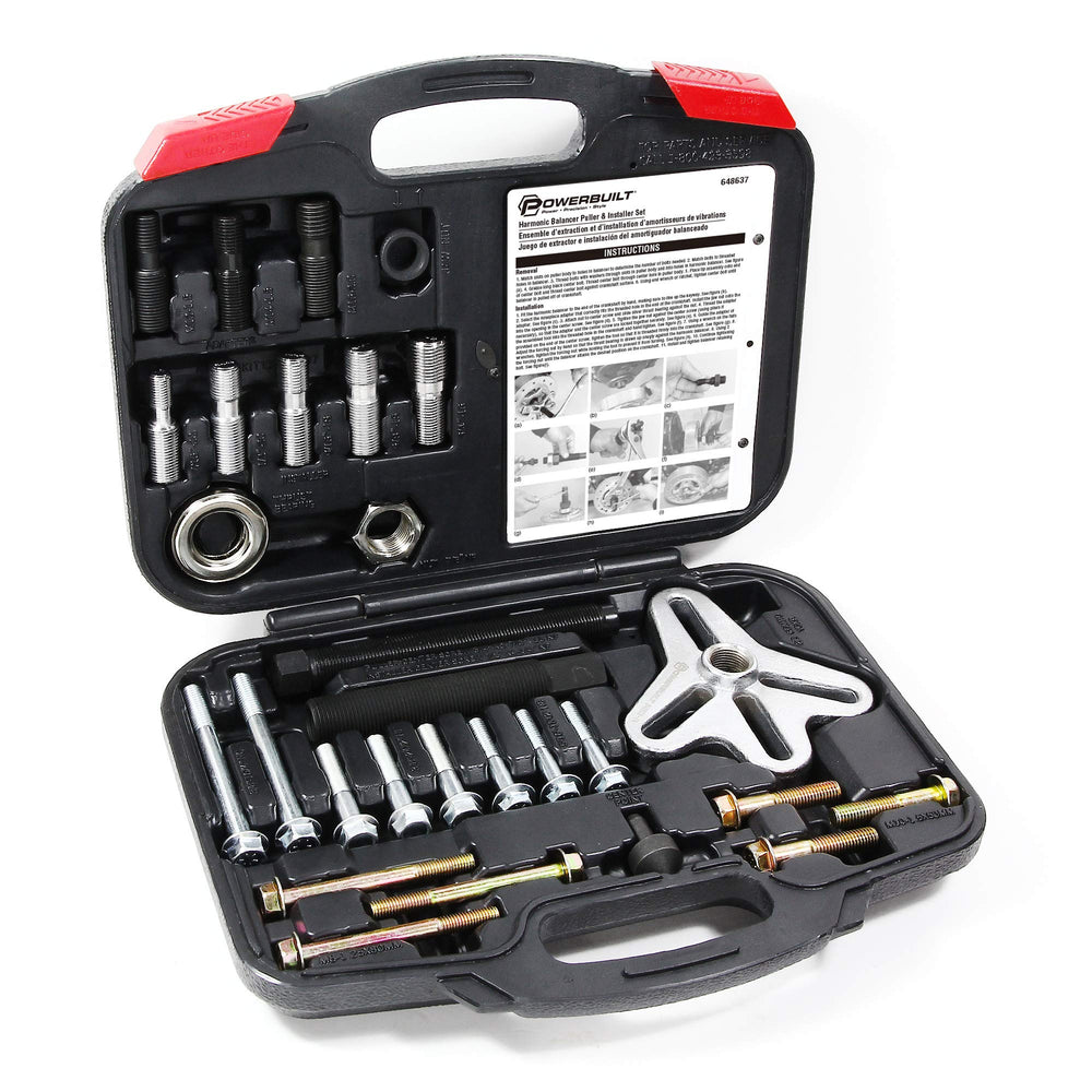 Powerbuilt harmonic balancer installer kit for precise, controlled installation with thrust bearing and jaw nuts.