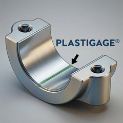 Powerbuilt Plastigauge red strip between bearing and journal for larger clearances.