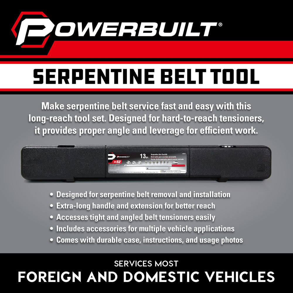 Powerbuilt tool set accessories laid out for multi-vehicle compatibility.