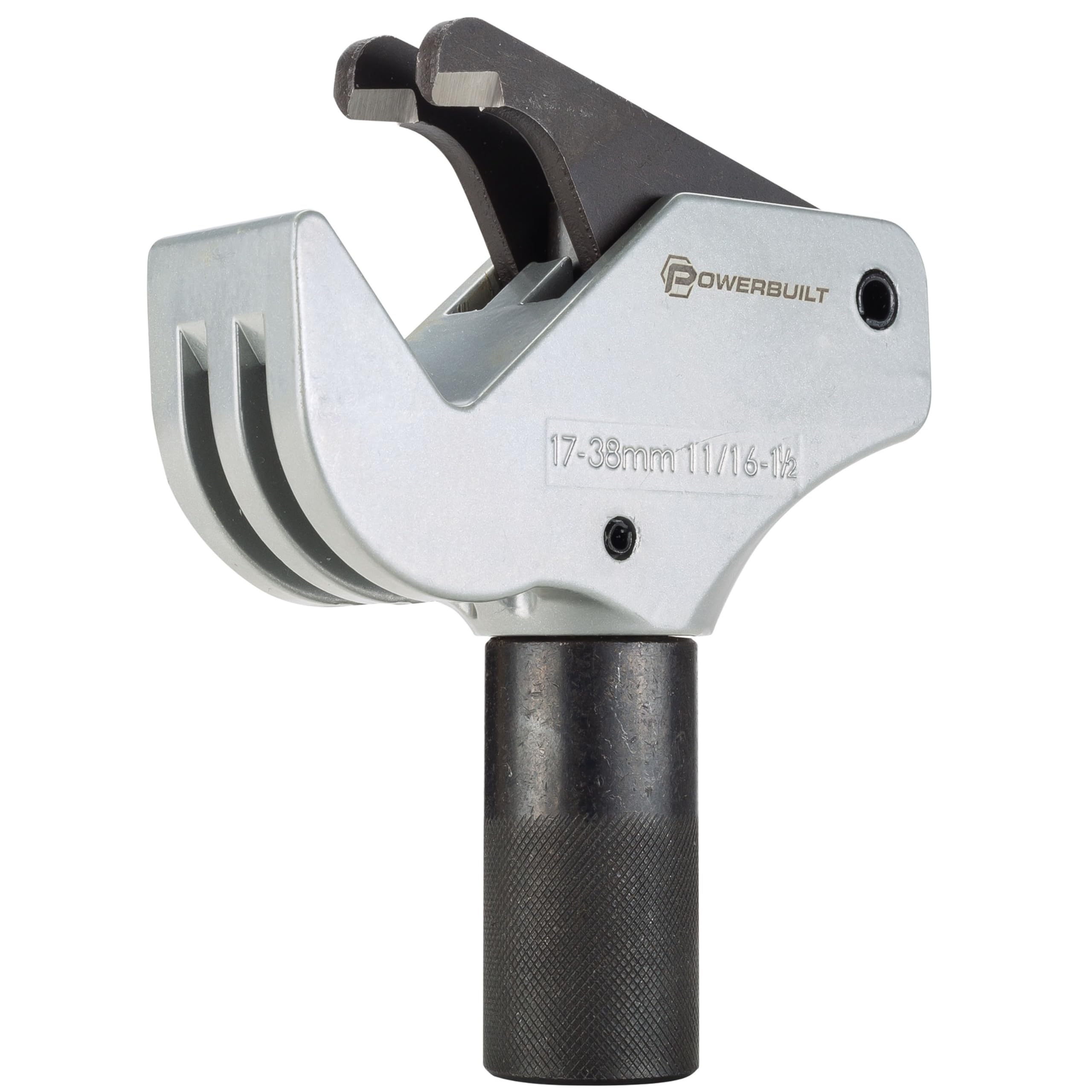 Powerbuilt universal thread repair tool close-up highlighting the 11/16-inch to 1-1/2-inch range