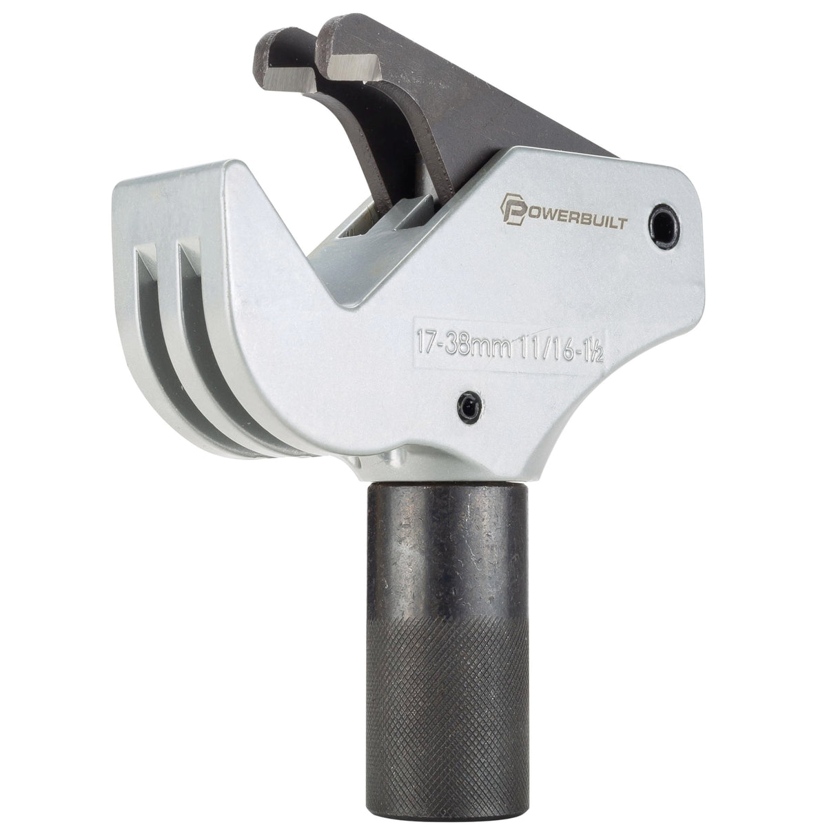 Powerbuilt universal thread repair tool close-up highlighting the 11/16-inch to 1-1/2-inch range