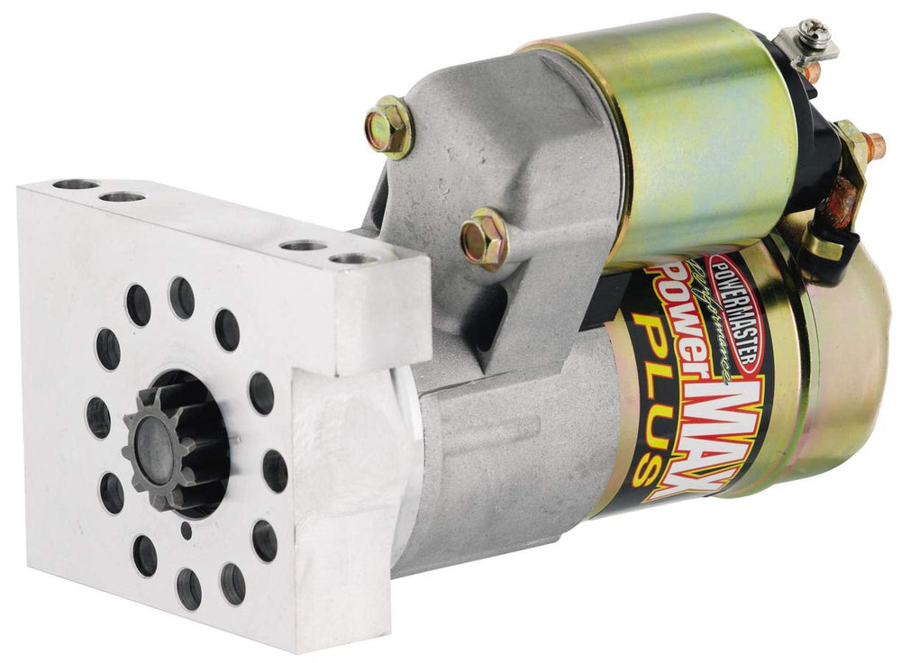 Powermaster Starter PowerMAX Plus gear reduction image shows smoother starts for Chevy V8 engines.
