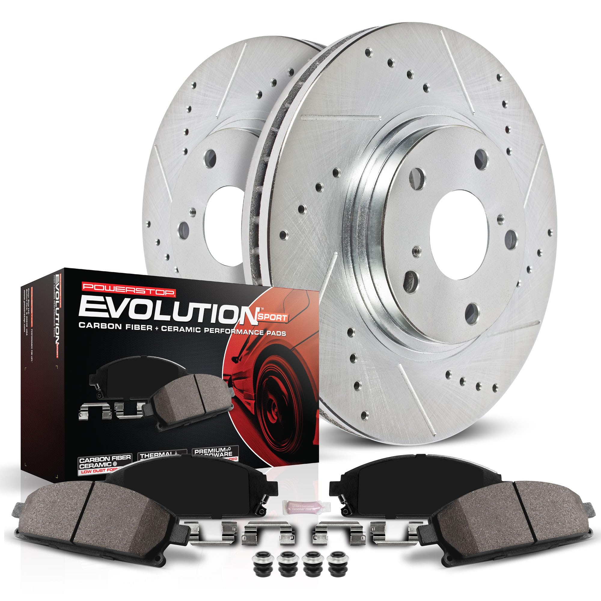 PowerStop rear brake kit with drilled rotors for Honda Civic rear, reduces fade.