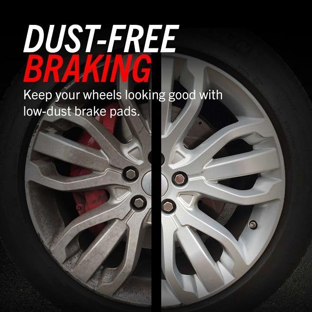 Ceramic pads in use reducing dust while keeping wheels cleaner.