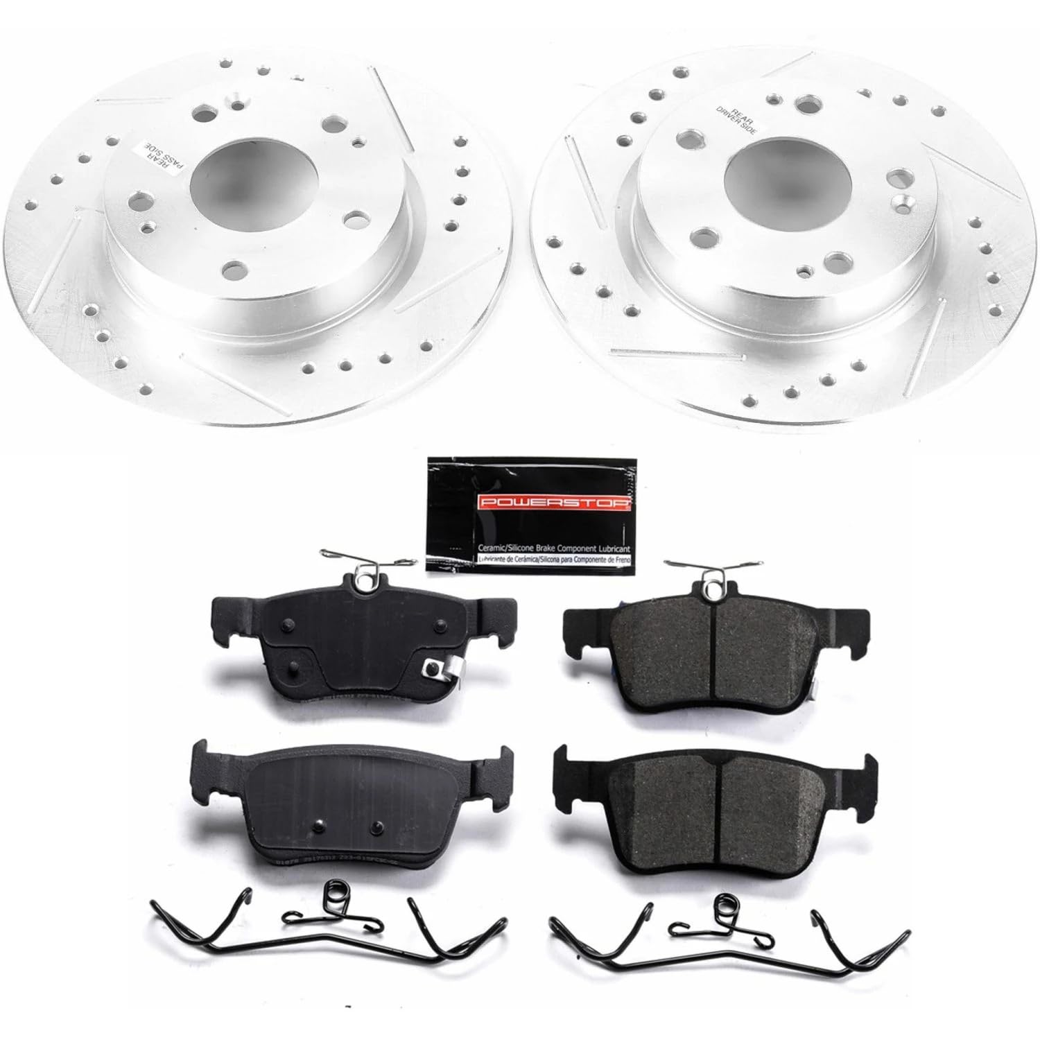 PowerStop Z23 pads carbon-fiber ceramic for quiet stopping.