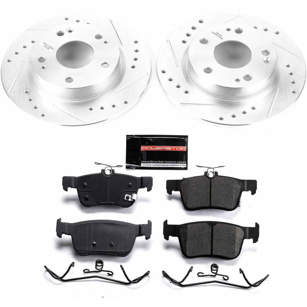 PowerStop Z23 pads carbon-fiber ceramic for quiet stopping.