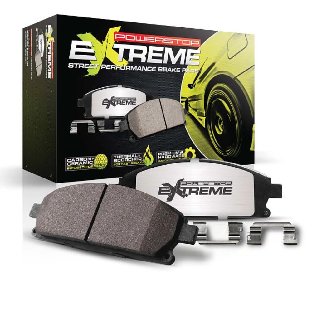 PowerStop Z26 front brake pads installed on Tesla S front brakes for fade resistance
