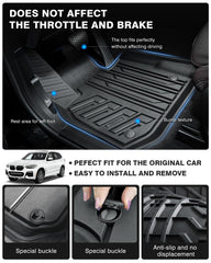 Powerty floor liners trap sand, water, and mud for simpler cleanup.