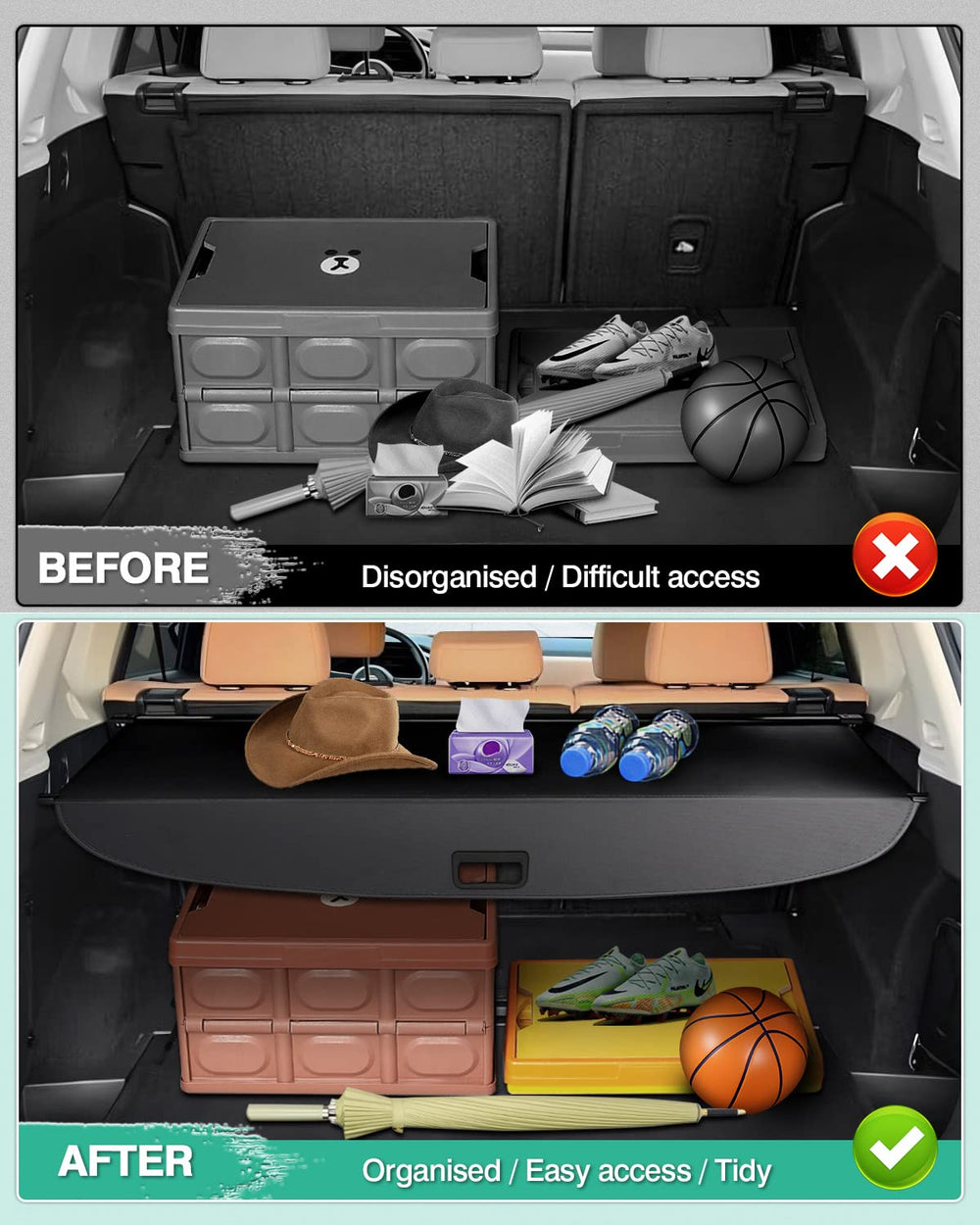 Powerty cargo cover aluminum frame providing rigid support in the Rogue cargo area.