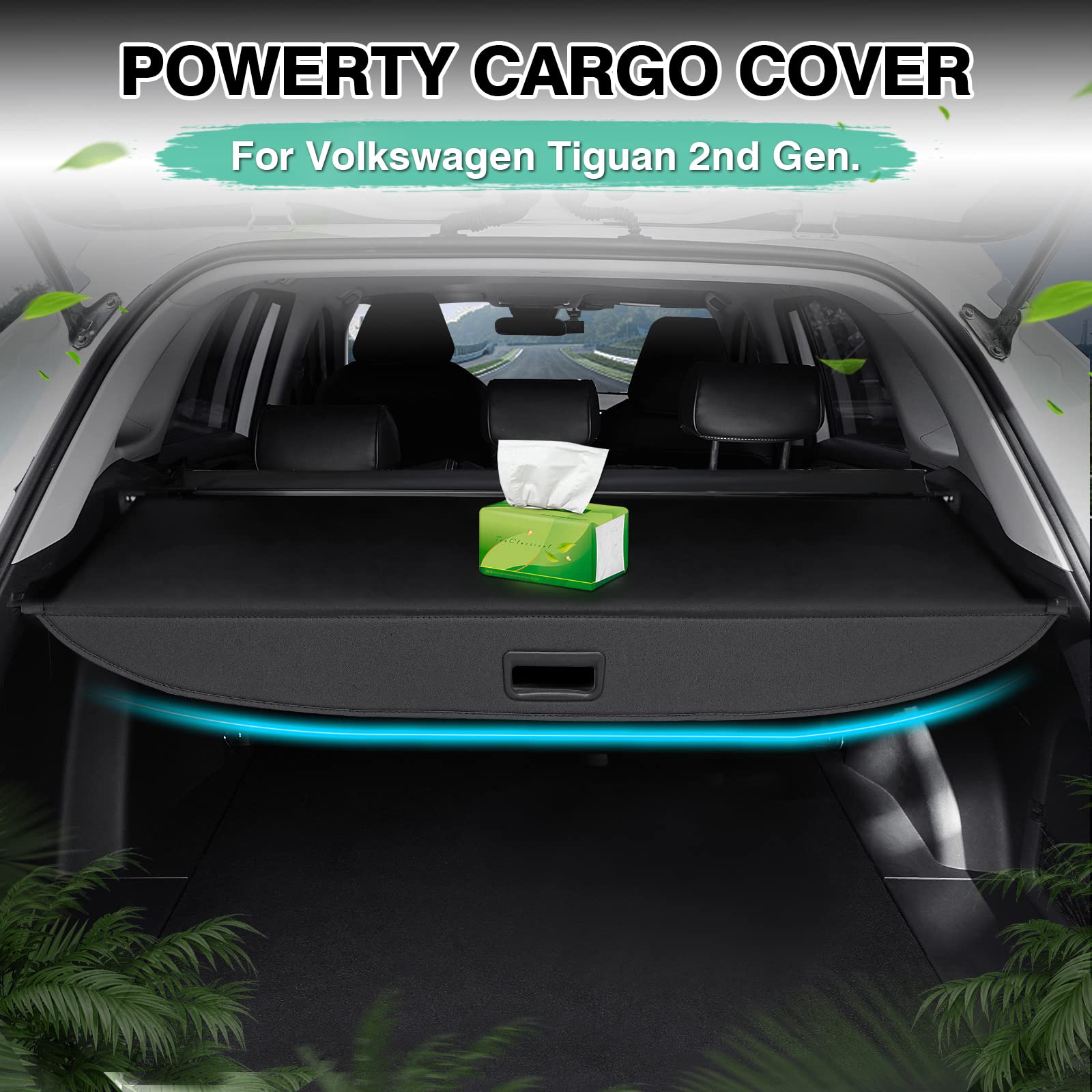 Powerty cargo cover gap-flap extension prevents items from slipping.
