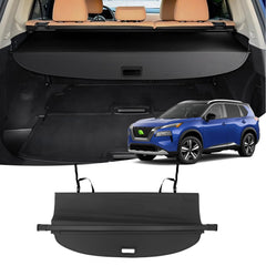 Powerty cargo cover for Nissan Rogue showing retractable design for organized trunk storage.
