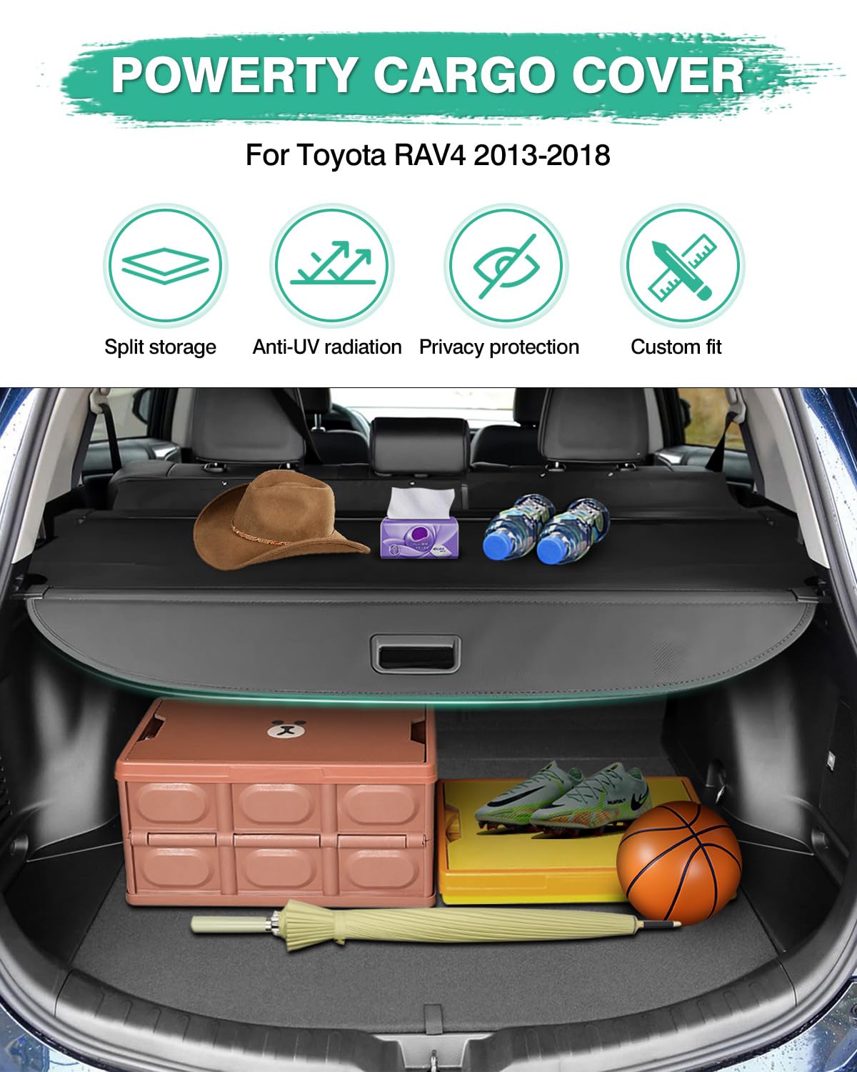 Powerty cargo cover with gap-flap seals between cover bar and second row