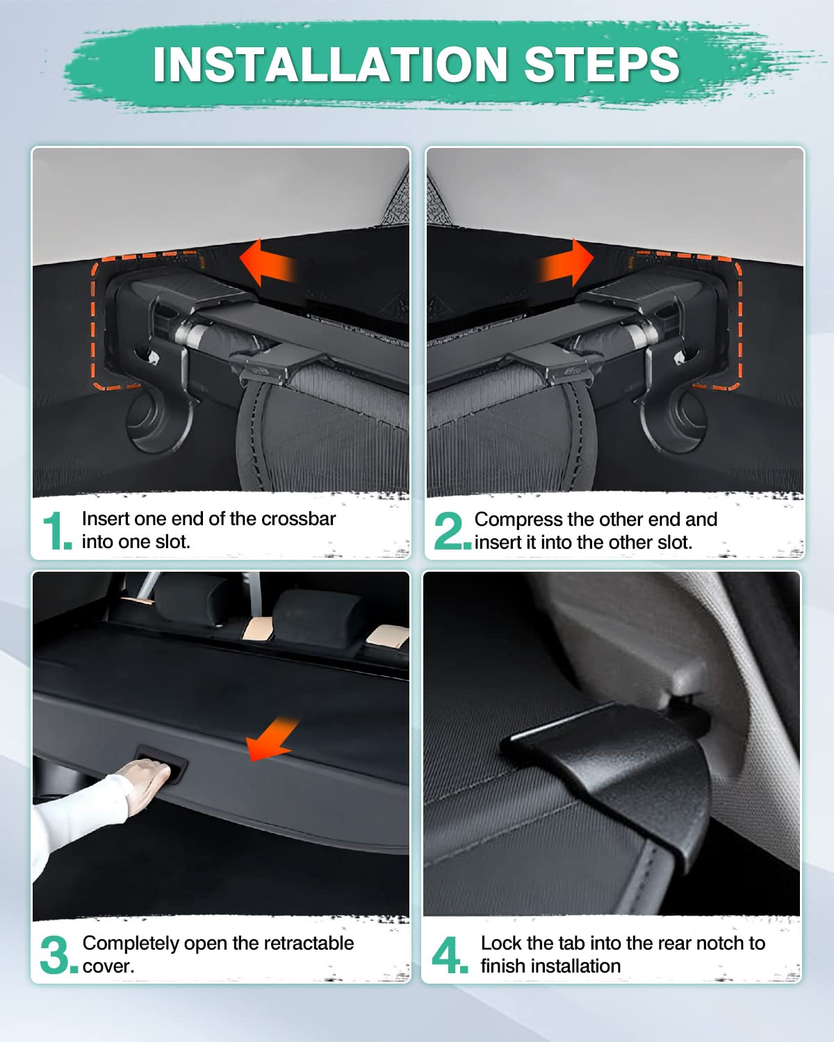 Powerty polished end caps prevent snagging during trunk cover use