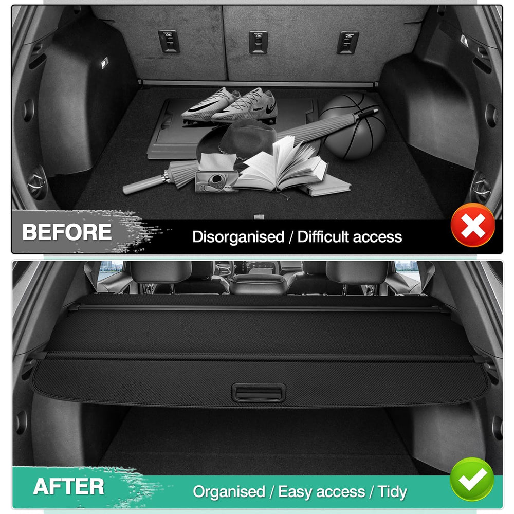 Powerty cargo cover tight fit design prevents sagging in trunk space