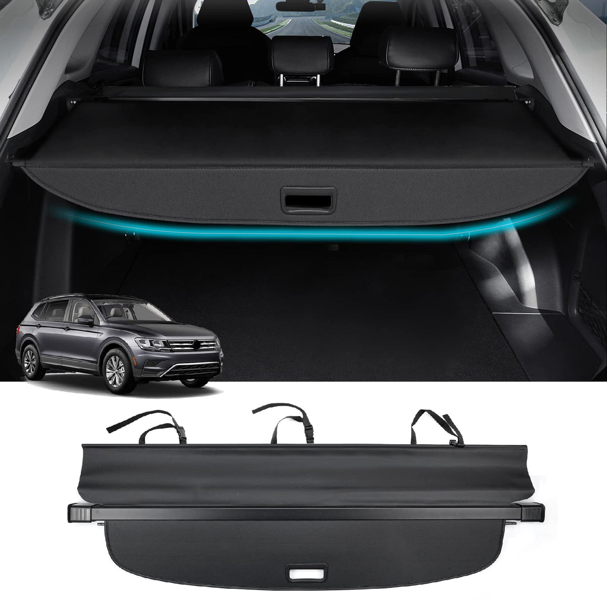 Powerty cargo cover fits 2018–2024 Tiguan for seamless trunk organization.