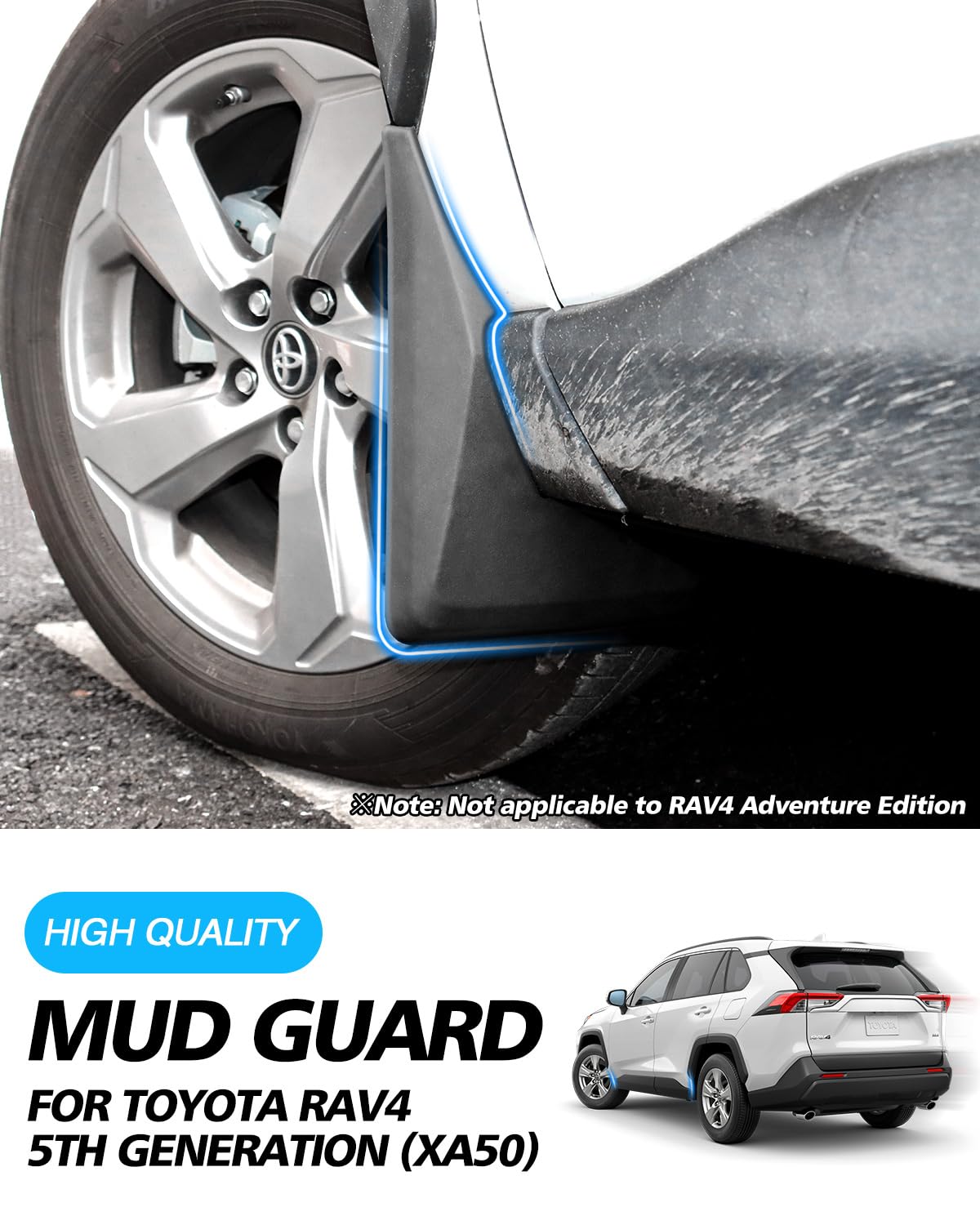 Powerty Rav4 rear left splash guard blocks mud and slush