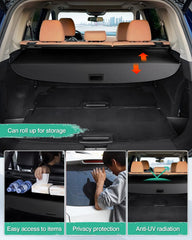 Powerty cargo cover gap flap sealing the trunk against item slipping.