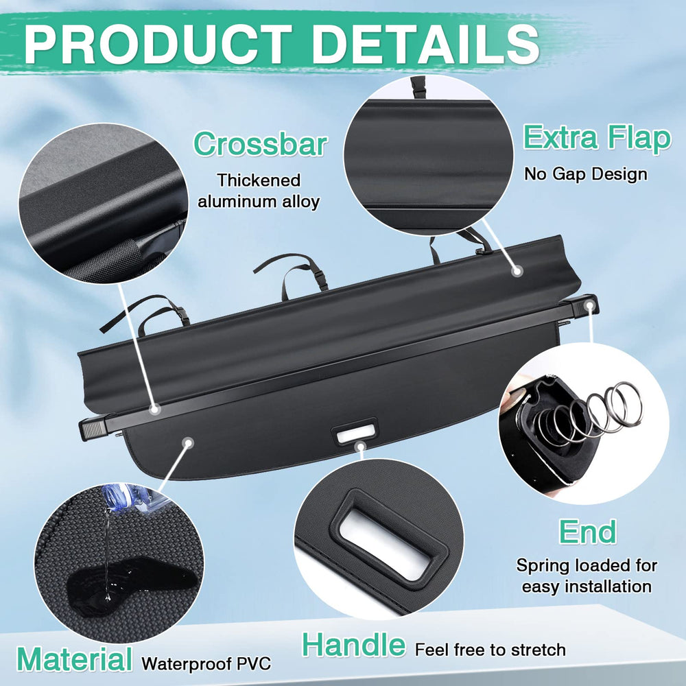 Powerty Tiguan trunk cover uses aluminium alloy and PVC for durability.