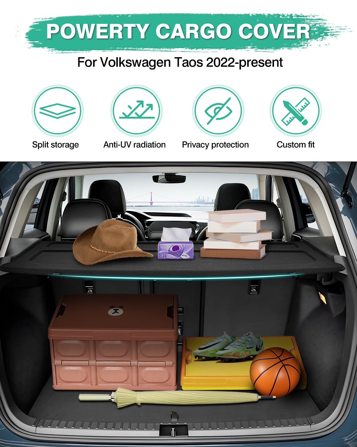 Powerty trunk shield Taos blocks sun and protects valuables.