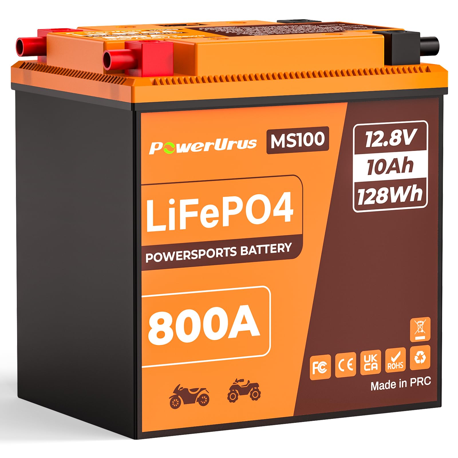 PowerUrus battery front view shows compact LiFePO4 design for easy installation.