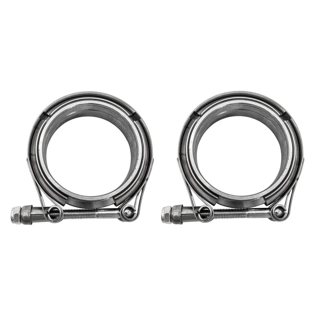PowerWorks 2x 2.5in V-band clamp closeup with durable stainless finish