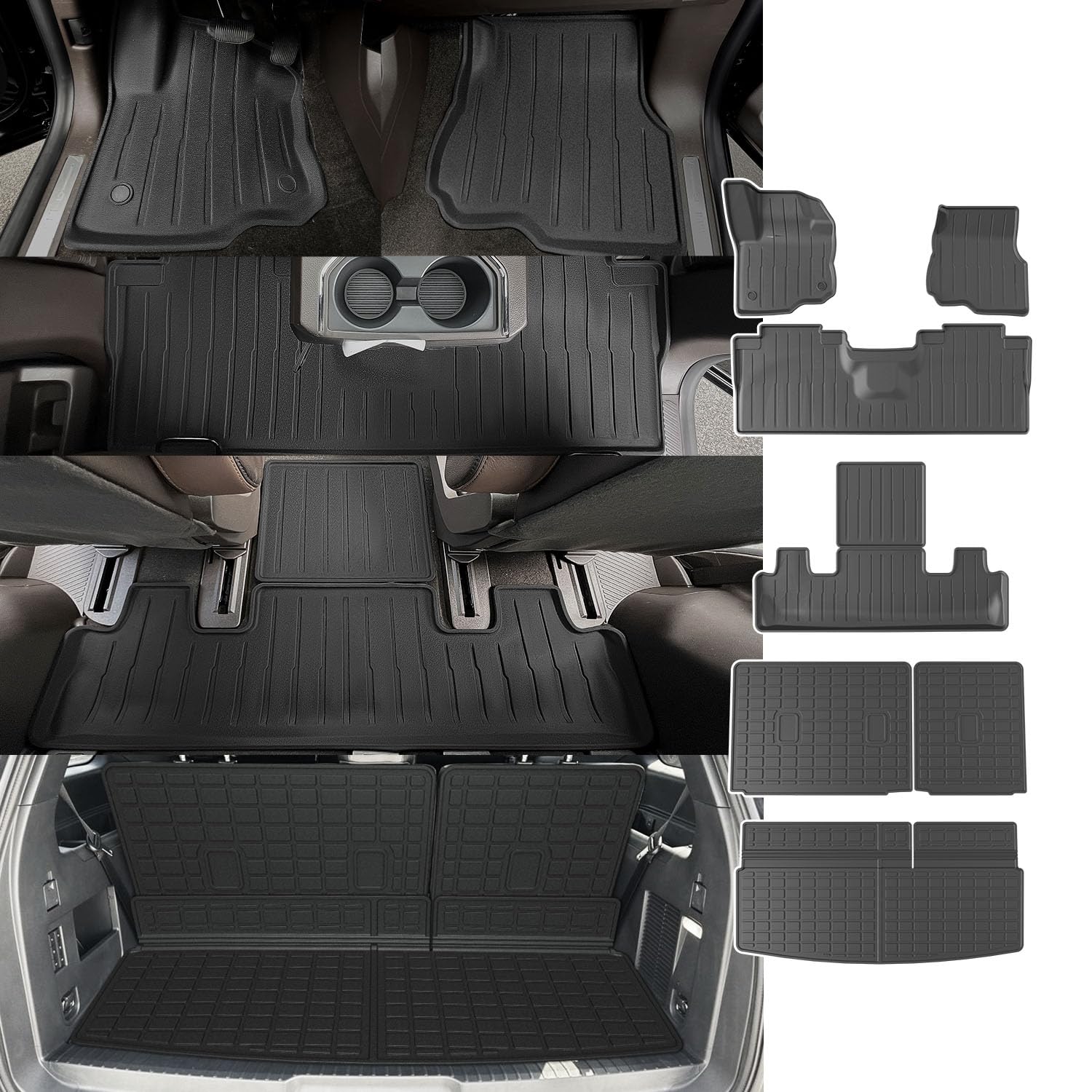 Powoq 7-seat floor mat front view demonstrating precise fit for Ford Expedition interiors.