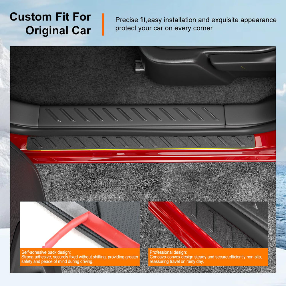 Powoq door sill protector front-right shields door sill from scratches during entry.