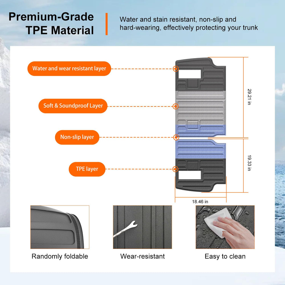 Powoq easy-clean trunk mat wipes down quickly after trips.