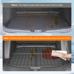 Powoq Fuel Trunk Mat close-up on TPE material and scratch resistance.
