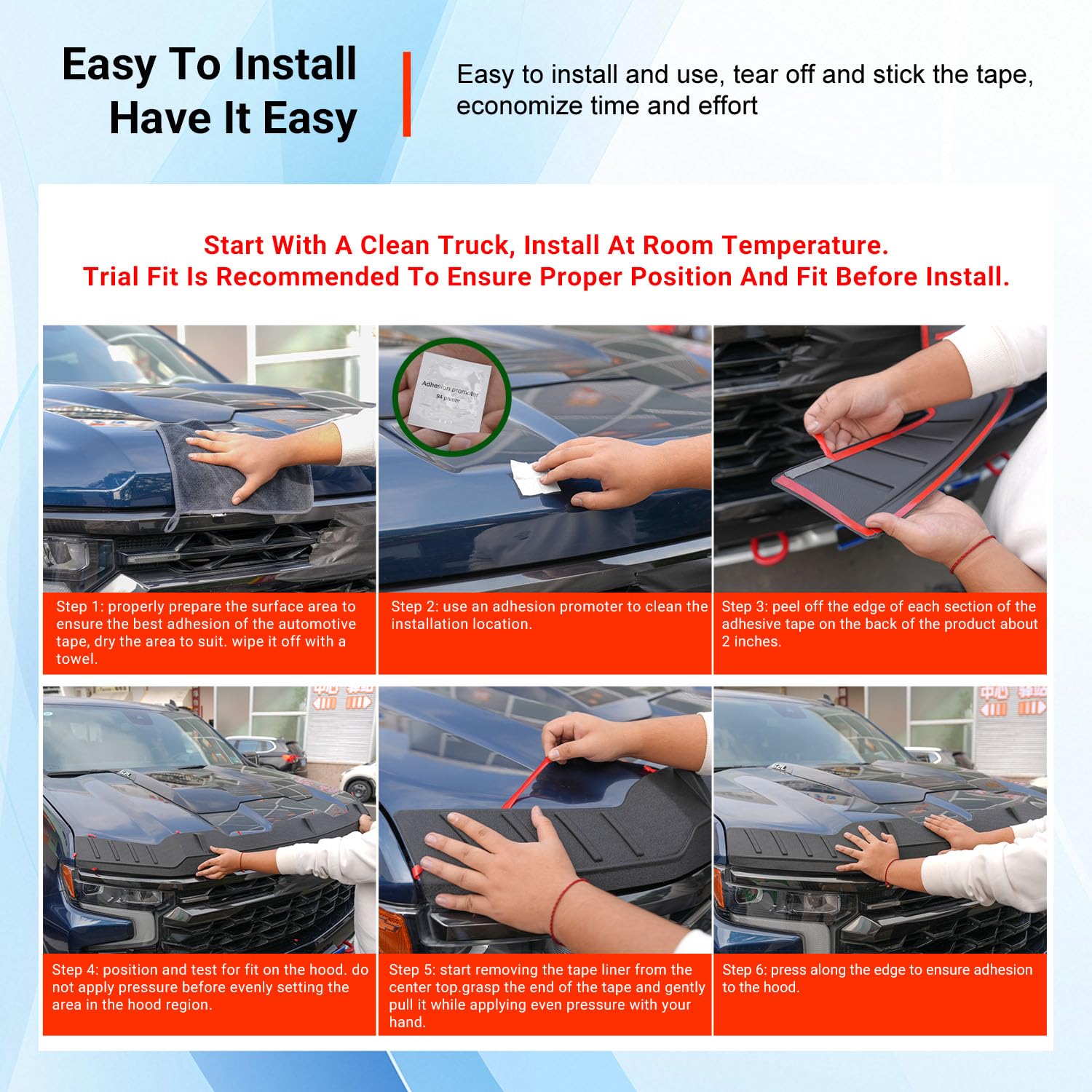 Powoq hood protector cleans easily with a damp cloth after driving.