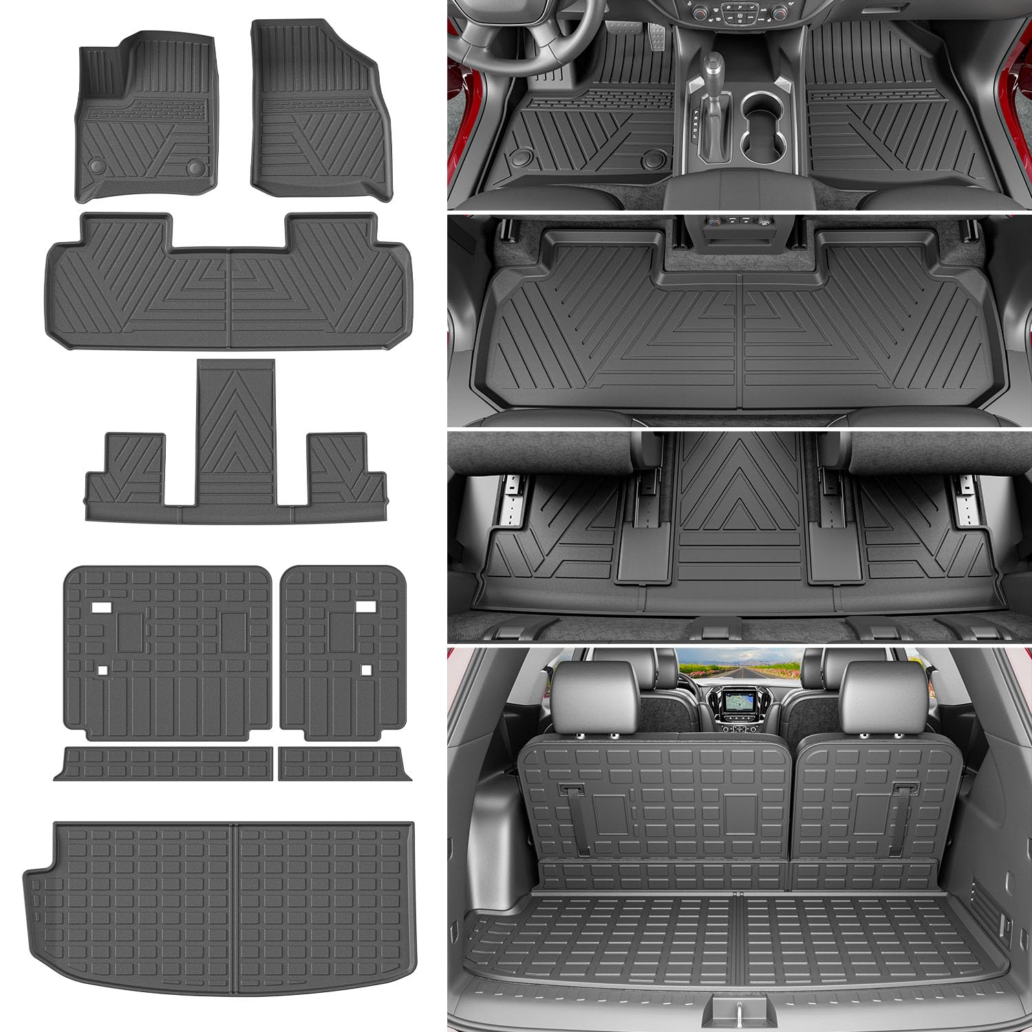 Powoq Traverse floor mat for 7-seat model, rugged protection and easy cleaning in the cargo area.