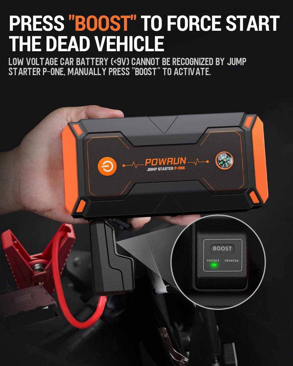 Powrun P-ONE intelligent jumper cables ensure safe engine starts.