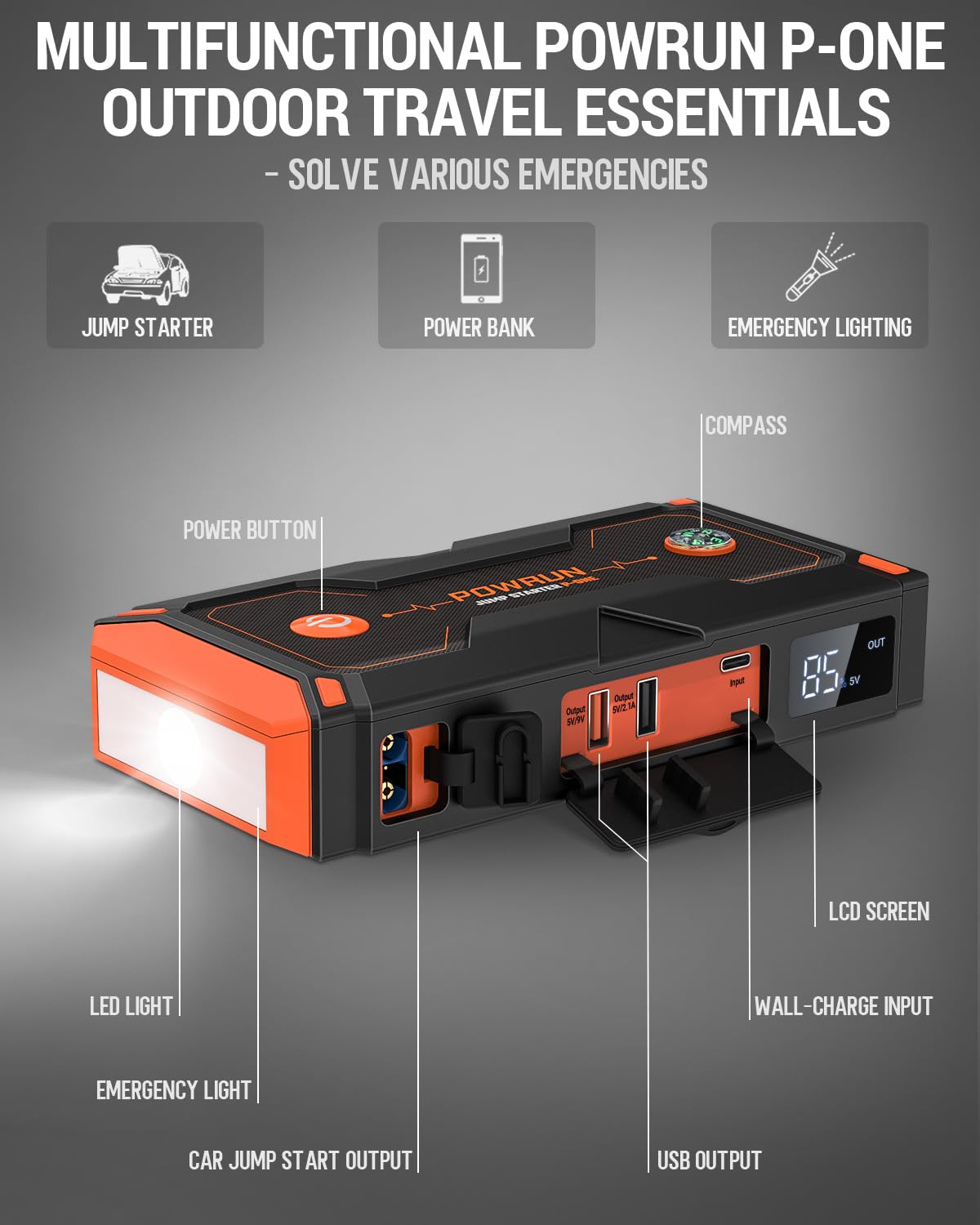 Powrun P-ONE upgraded Type-C input for faster recharging.