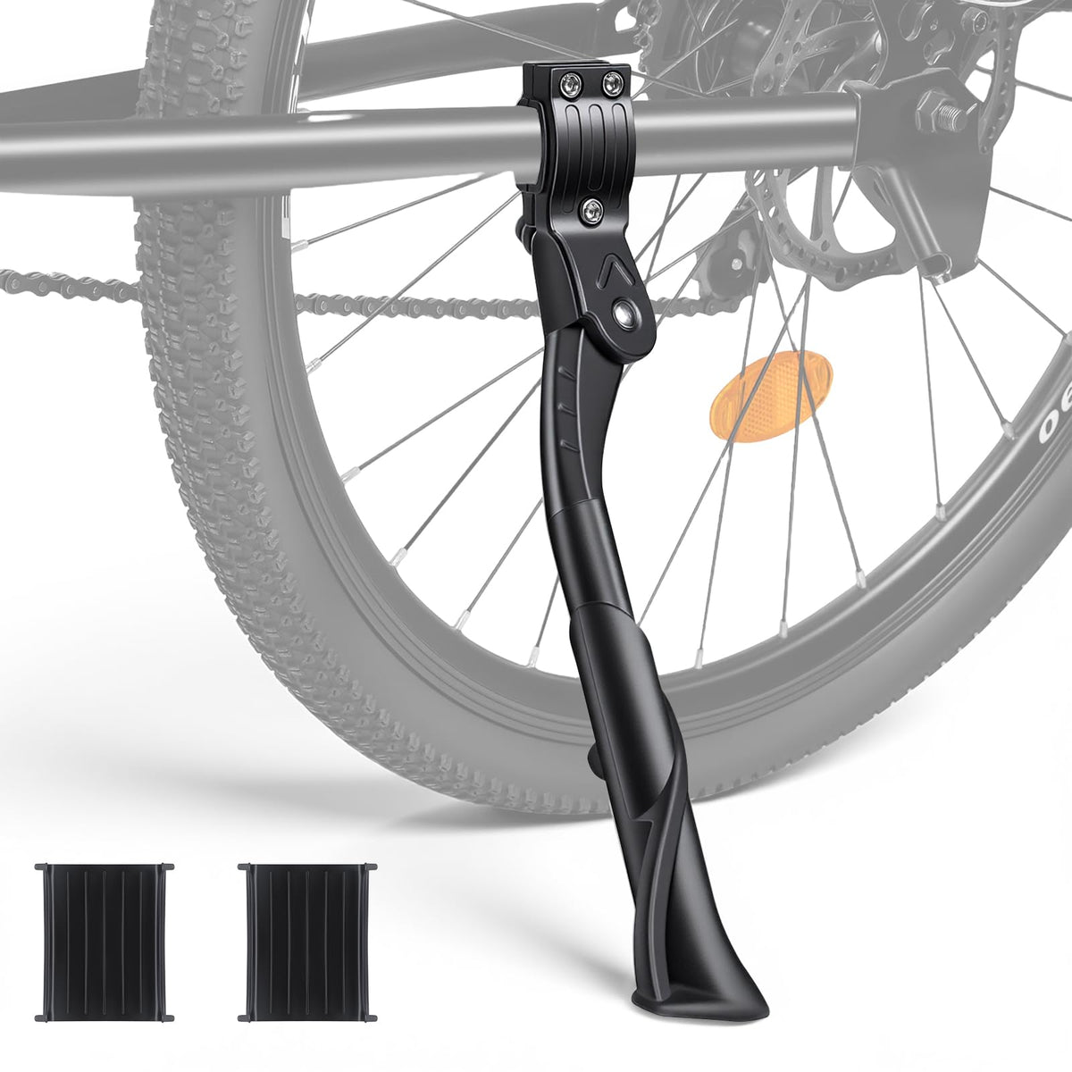 POWVINE bike kickstand adjustable 35-40 cm enables stable parking on rugged mountain bikes.