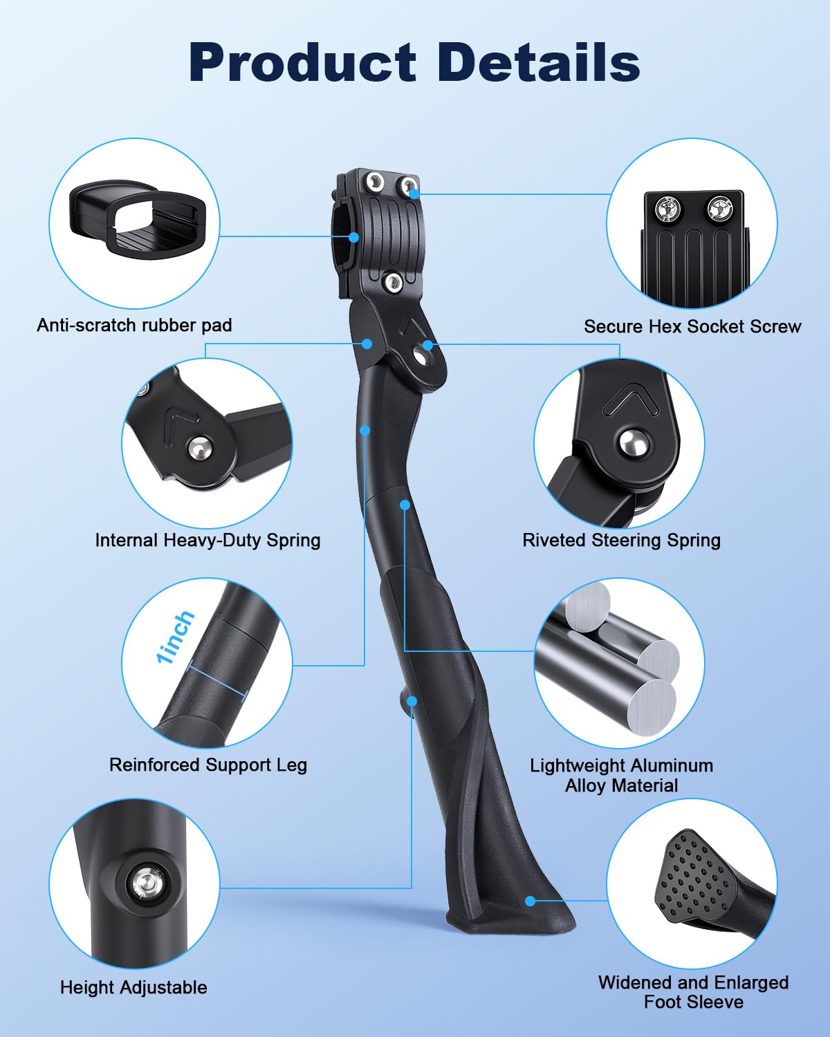 POWVINE bike kickstand aluminum alloy delivers lightweight durability for daily commuting.