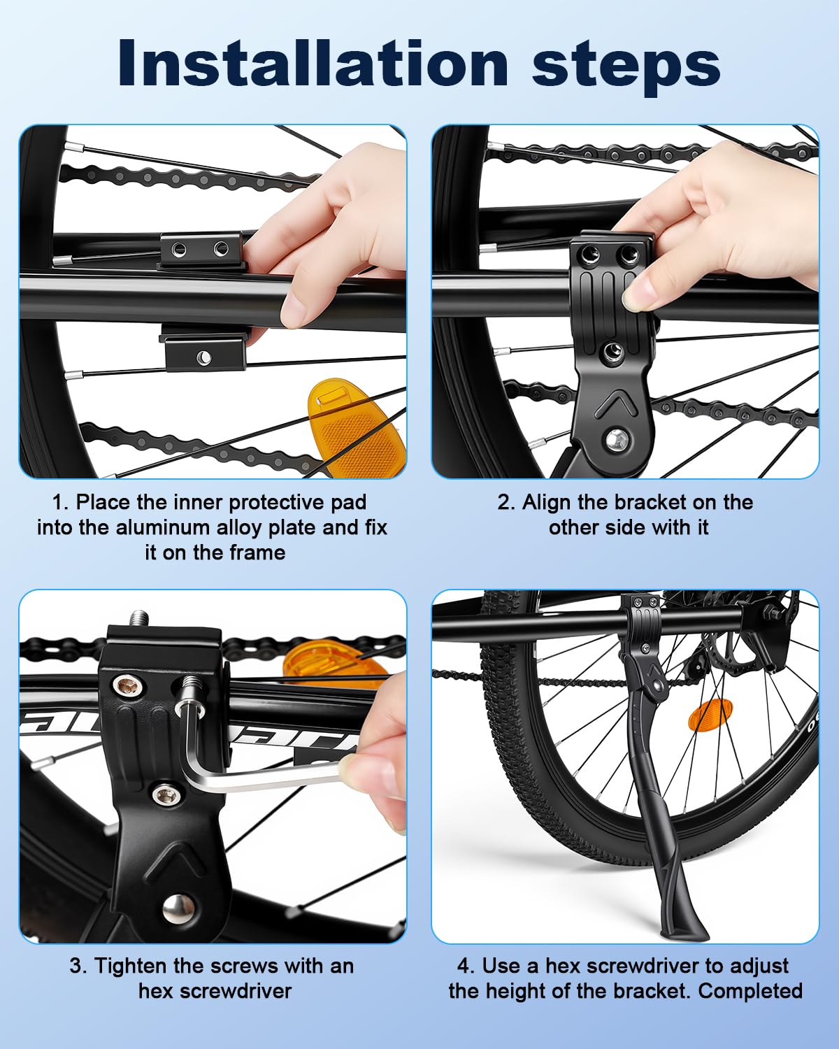 POWVINE bike kickstand fits 24-29 in bikes with track-style or oval tubes.