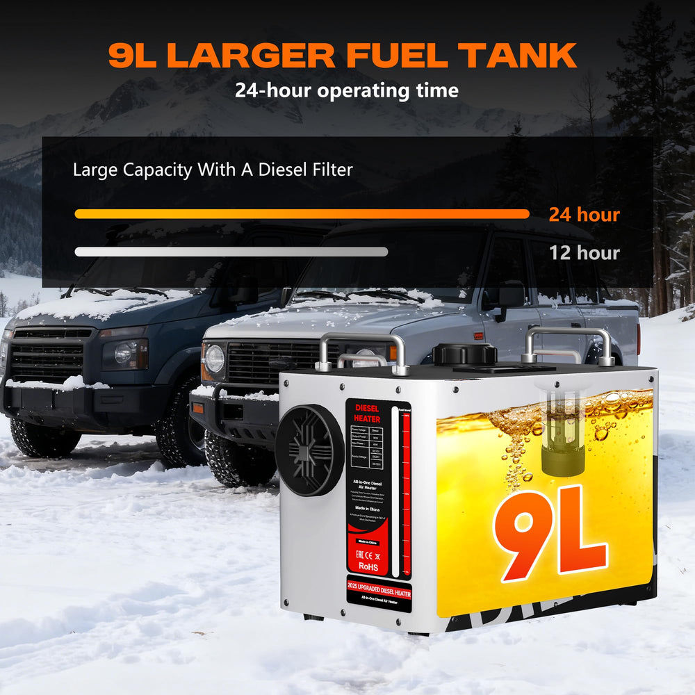 POXURIO 8KW diesel heater with LCD display for quick status checks.
