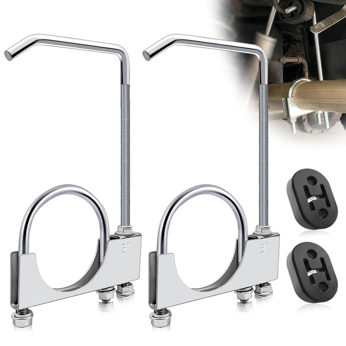 Ppizkk 3in exhaust clamp with hanger, front view, sturdy steel construction.